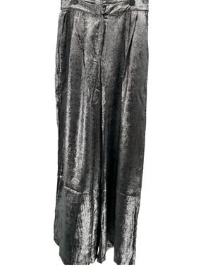 Only Hearts Silver Metallic Velvet Wide-Leg Trousers EC